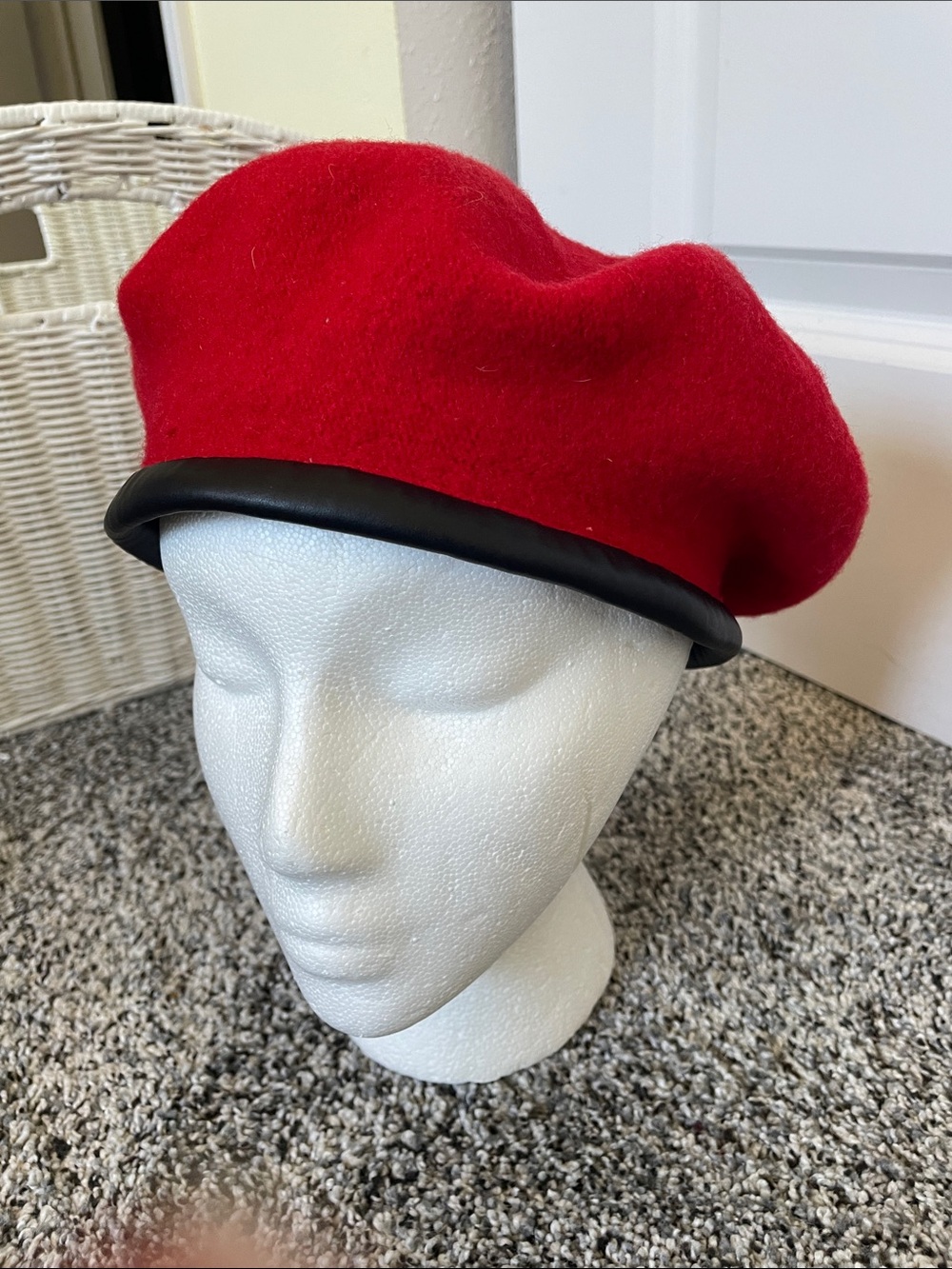 Deborah Rhodes Mocha Red Beret Faux Leather Trim *Flaw*